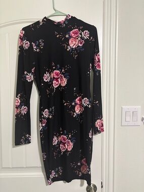 Rue21 Black Long-Sleeve Floral Bodycon Dress with Pink Roses